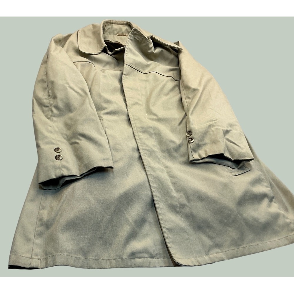 Vintage Trench Coat Tan Canvas Bird Print Lining Removable Liner Size 38 Classic